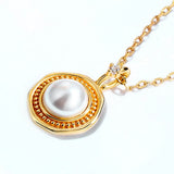 Geometric Diamond Pearl Silver Pendant Vintage Necklace