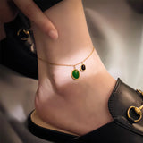 Green Rhinestone Pendant Anklet for Women Foot Chain Beach Jewel