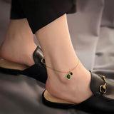 Green Rhinestone Pendant Anklet for Women Foot Chain Beach Jewel