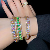 Geometric Zircon Cuff Bangles Pink Green Crystal Bracelets