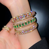Geometric Zircon Cuff Bangles Pink Green Crystal Bracelets