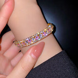 Geometric Zircon Cuff Bangles Pink Green Crystal Bracelets