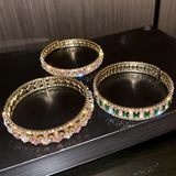 Geometric Zircon Cuff Bangles Pink Green Crystal Bracelets