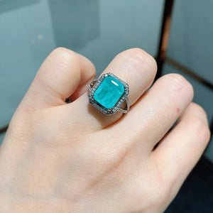 Adjustable Green Paraiba Tourmaline Ring CZ