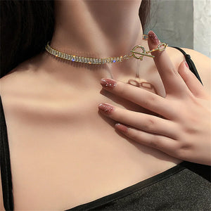 Geometry Crystal Necklace Punk Pendant Choker Christmas Party Jewelry Gift