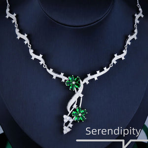 Green Cubic Zirconia Flower Pendant Necklace for Women