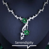 Green Cubic Zirconia Flower Pendant Necklace for Women