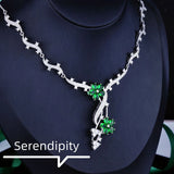 Green Cubic Zirconia Flower Pendant Necklace for Women