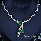 Green Cubic Zirconia Flower Pendant Necklace for Women
