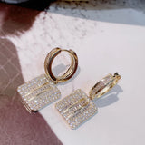 Square Zircon Hoop Earrings For Women Wedding CZ Bridal Earring