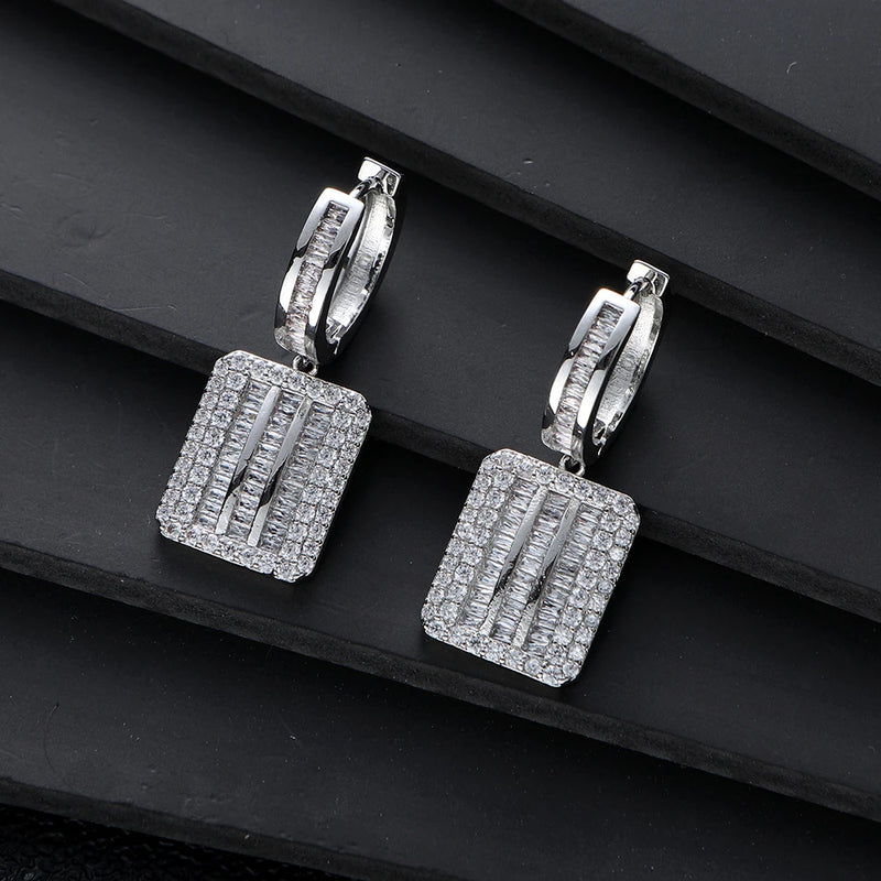 Square Zircon Hoop Earrings For Women Wedding CZ Bridal Earring