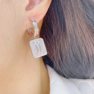 Square Zircon Hoop Earrings For Women Wedding CZ Bridal Earring