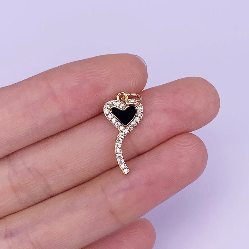 Enamel Neon Charm Heart Key Lock Pendant Zircon Jewelry Making