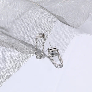 925 Silver Tassel Chain Stud Earrings Women Gift