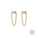 925 Silver Tassel Chain Stud Earrings Women Gift