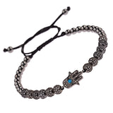 Hamsa Fatima Hand Evil Eye Beads Bracelet Men Classic CZ