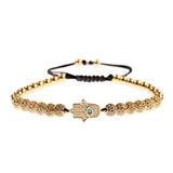 Hamsa Fatima Hand Evil Eye Beads Bracelet Men Classic CZ