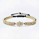Hamsa Fatima Hand Evil Eye Beads Bracelet Men Classic CZ