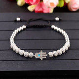 Hamsa Fatima Hand Evil Eye Beads Bracelet Men Classic CZ