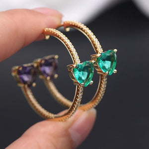 Colorful Heart Crystal Hoop Earrings