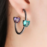 Colorful Heart Crystal Hoop Earrings
