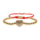 Classic Copper Beads Red Weave Bracelet Heart Charms Jewelry