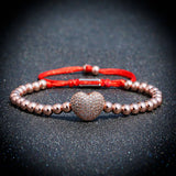 Classic Copper Beads Red Weave Bracelet Heart Charms Jewelry