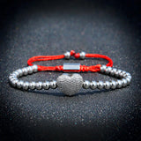 Classic Copper Beads Red Weave Bracelet Heart Charms Jewelry