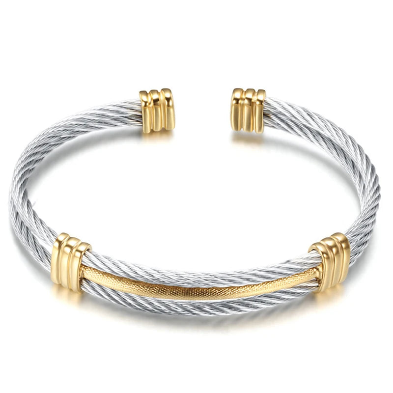 Stainless Steel Wire Knot Bracelet Hip Hop Cuff Bangle