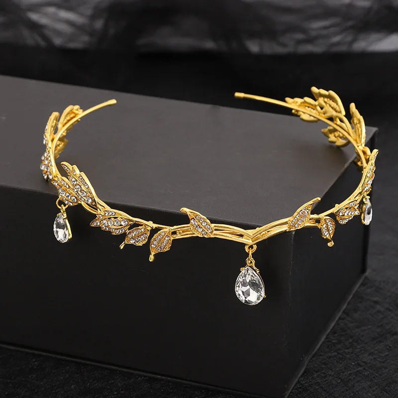 Leaf Crystal Crown Head Hoop Bridal Wedding Hair Jewelry