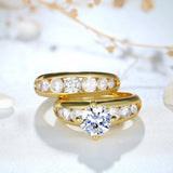 Sterling Silver Zircon Wedding Engagement Ring Set