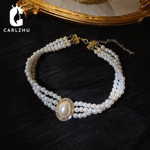 Elegant Simulated Pearl Choker Necklace