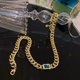 Green Crystal Metal Chain Chooker Necklace For Woman Jewelry