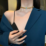 Green Crystal Metal Chain Chooker Necklace For Woman Jewelry
