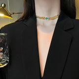 Green Crystal Metal Chain Chooker Necklace For Woman Jewelry