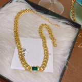 Green Crystal Metal Chain Chooker Necklace For Woman Jewelry