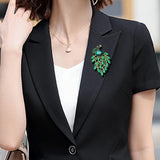 Green Crystal Peacock Brooch Enamel Rhinestone Bird Pin