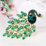 Green Crystal Peacock Brooch Enamel Rhinestone Big Bird Animal Pin
