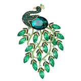 Green Crystal Peacock Brooch Enamel Rhinestone Bird Pin