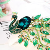 Green Crystal Peacock Brooch Enamel Rhinestone Big Bird Animal Pin