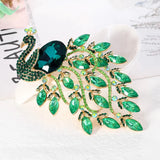 Green Crystal Peacock Brooch Enamel Rhinestone Big Bird Animal Pin