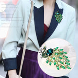 Green Crystal Peacock Brooch Enamel Rhinestone Bird Pin