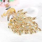 Green Crystal Peacock Brooch Enamel Rhinestone Big Bird Animal Pin