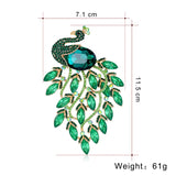 Green Crystal Peacock Brooch Enamel Rhinestone Bird Pin