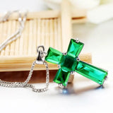 Green CZ Cross Pendant Necklace for Women