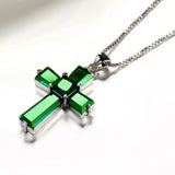 Green CZ Cross Pendant Necklace for Women