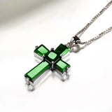 Green CZ Cross Pendant Necklace for Women