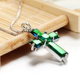Green CZ Cross Pendant Necklace for Women