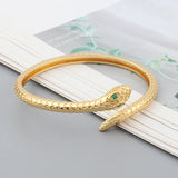 Green Eye Zircon Snake Bracelet Double Layer Plated Adjustable Party Jewelry