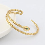 Green Eye Zircon Snake Bracelet Double Layer Plated Adjustable Party Jewelry